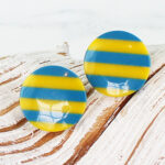 JP1021Y STRIPED RESIN STUD EARRING - YELLOW & TEAL