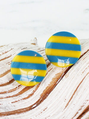 JP1021Y STRIPED RESIN STUD EARRING - YELLOW & TEAL