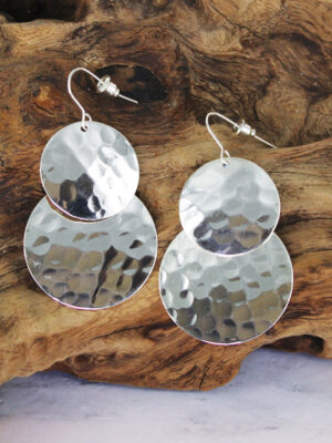 JP1032 SILVER BEATEN DOUBLE DISC EARRINGS