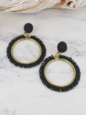 KH1519BL BEADED HOOP EARRINGS