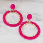 KH1519PK BEADED HOOP EARRINGS