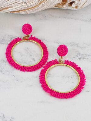 KH1519PK BEADED HOOP EARRINGS