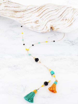 LB1309 BEADED TASSEL NECKLACE