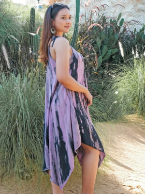 LS1321PU ABSTRACT TIE-DYE HANDKERCHIEF DRESS