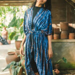 LS6403BLU LONG TIE DYE KIMONO WITH BELT