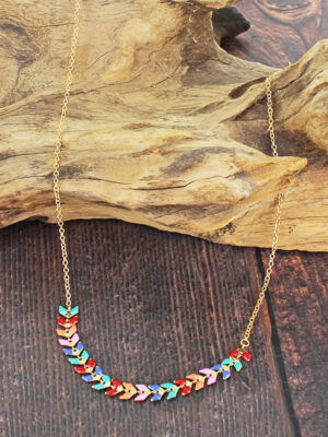 MA1402 MULTI-COLOUR ENAMEL NECKLACE WITH CHAIN [GOLD-PLATE]