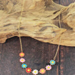 MA1406 ENAMEL FLOWER NECKLACE WITH CHAIN [GOLD-PLATE]