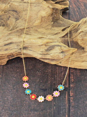 MA1406 ENAMEL FLOWER NECKLACE WITH CHAIN [GOLD-PLATE]