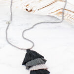 MA6806 LONG CRYSTAL BEAD NECKLACE WITH GREY TASSEL PENDANT