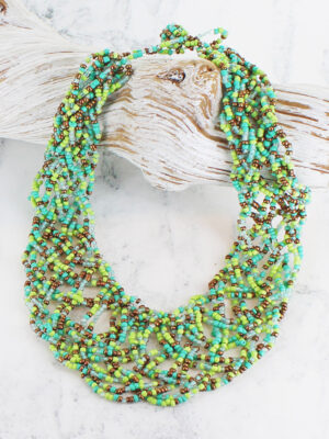 MD1401GN PLAITED BEADED COLLAR NECKLACE