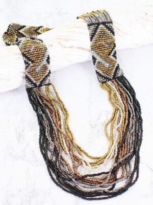 MD6202BG LONG BEADED AZTEC NECKLACE