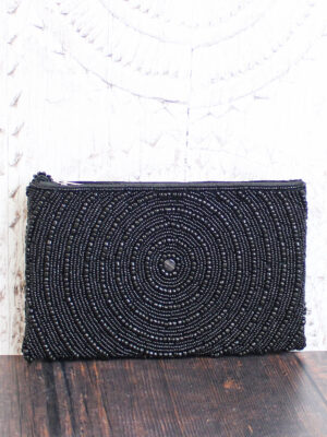 MD6401BL BEADED CLUTCH BAG - CIRCLE DESIGN
