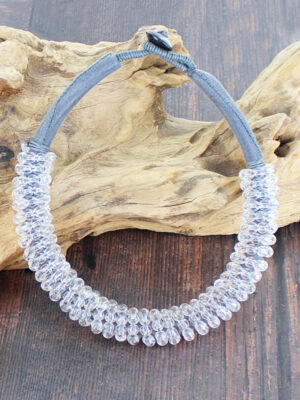 NB1401GY SHORT GLASS BEAD & FABRIC CHOKER