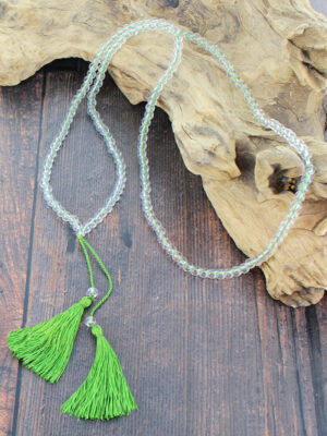 NB1403GN LONG GLASS BEAD TASSEL NECKLACE
