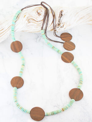 NB1406MT LONG BEADED WOODED DISC NECKLACE