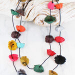 NB1408M LONG SINGLE STRAND LEATHER FLOWER NECKLACE