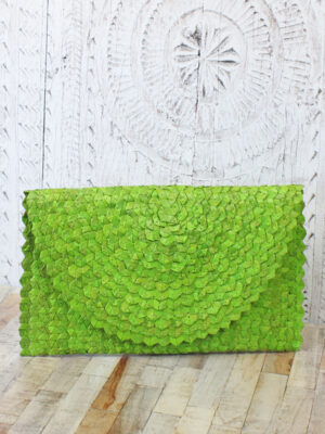 NB1410LM PANDAN LEAF CLUTCH BAG - LIME GREEN