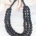 NB6301BL TRIPLE STRAND FABRIC BALL NECKLACE