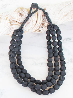 NB6301BL TRIPLE STRAND FABRIC BALL NECKLACE