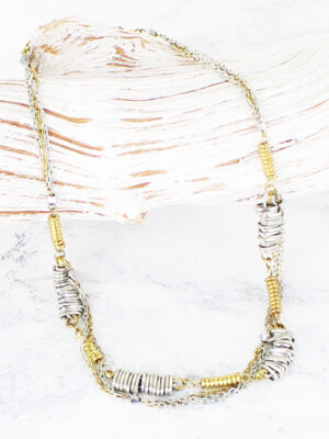 NP1007 SHORT MIXED METAL DOUBLE-STRAND CHAIN NECKLACE