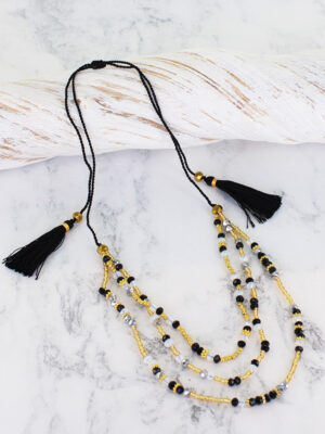 PP6208BLK DELICATE TRIPLE STRAND CRYSTAL BEAD NECKLACE