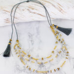 PP6208GY DELICATE TRIPLE STRAND CRYSTAL BEAD NECKLACE
