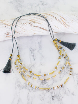 PP6208GY DELICATE TRIPLE STRAND CRYSTAL BEAD NECKLACE