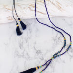 PP6209BLU DELICATE CRYSTAL BEAD TASSEL NECKLACE