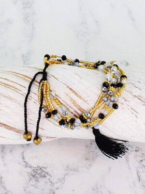 PP6210BLK DELICATE CRSYTAL BEAD BRACELET (ADJUSTABLE)