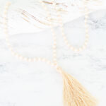 PP6704CR LONG CRYSTAL BEAD TASSEL NECKLACE - CREAM