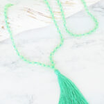 PP6704GN LONG CRYSTAL BEAD TASSEL NECKLACE - GREEN