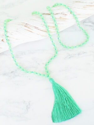 PP6704GN LONG CRYSTAL BEAD TASSEL NECKLACE - GREEN