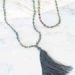 PP6704P LONG METALLIC CRYSTAL BEAD TASSEL NECKLACE