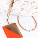 RA1005OR RECTANGULAR RESIN & HORN PENDANT NECKLACE