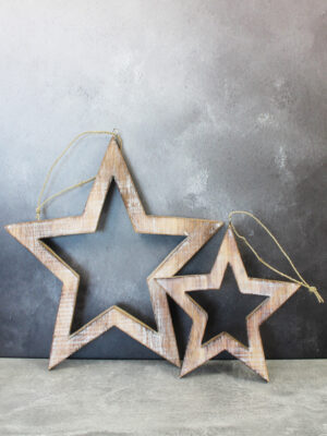RT6101N SET/2 OPEN WOODEN HANGING STARS