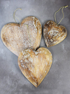 RT6103N SET/3 SOLID WOODEN HANGING HEARTS