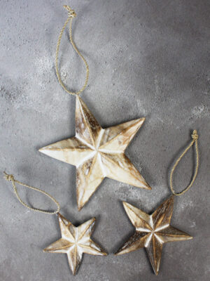 RT6106N SET/3 SMALL CARVED WOODEN STARS