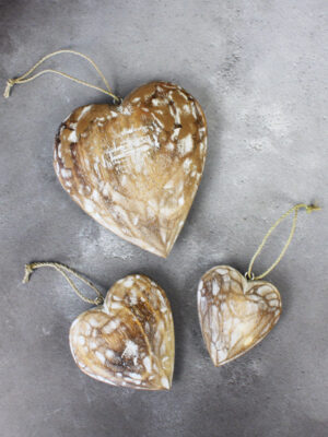 RT6107N SET/3 SMALL SOLID WOODEN HEARTS