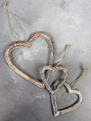 RT6108N SET/3 SMALL OPEN WOODEN HEARTS