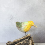 RT6109GF SINGLE WOODEN BIRD ON NATURAL ROOT BASE (GREENFINCH)