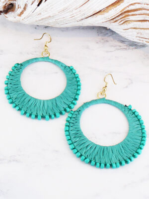 SJ1301TL RAFFIA & BEAD HOOP EARRINGS
