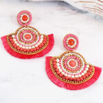 SJ1302PK BEADED FAN STATEMENT EARRINGS
