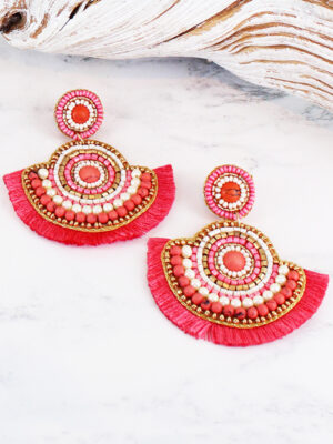 SJ1302PK BEADED FAN STATEMENT EARRINGS