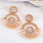 SJ1303N BEADED DISC & FEATHER EARRINGS