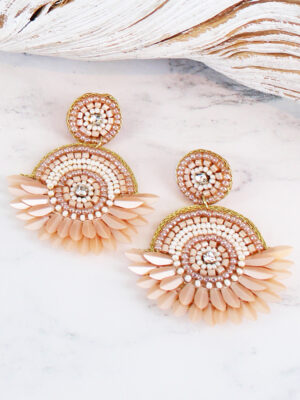 SJ1303N BEADED DISC & FEATHER EARRINGS