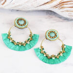 SJ1305TU HOOP & TASSEL STATEMENT EARRINGS