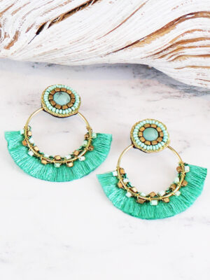 SJ1305TU HOOP & TASSEL STATEMENT EARRINGS