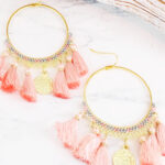 SJ1307PK HOOP & TASSEL STATEMENT EARRINGS