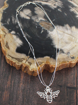 SP007B SIMPLE 2-STRAND NECKLACE WITH BEE PENDANT [SILVER-PLATE]
