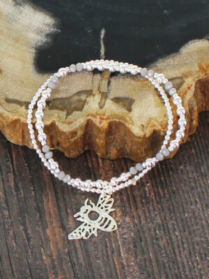 SP008B DOUBLE STRAND BRACELET WITH BEE CHARM [SILVER-PLATE]